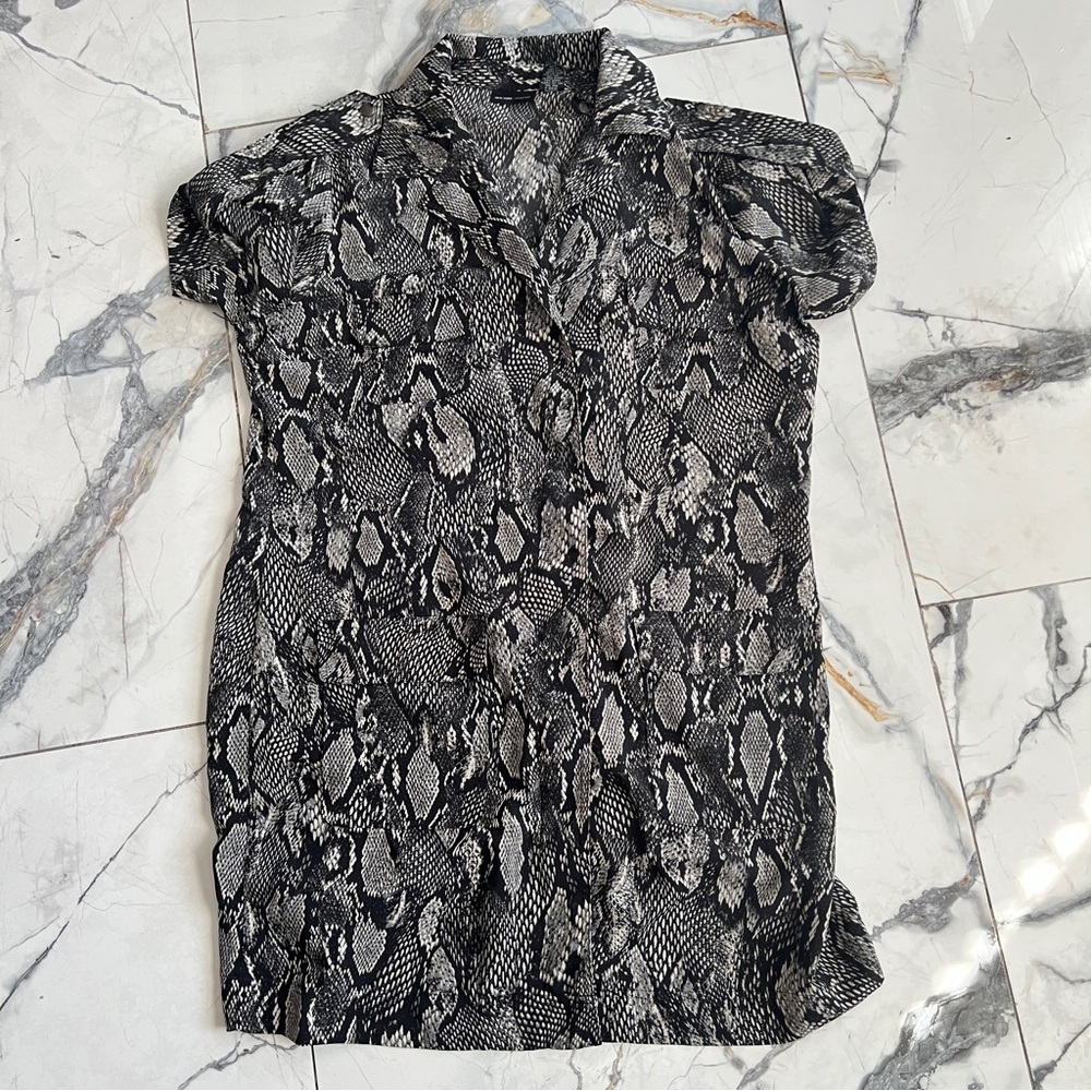 New York & Company Black and White Snakeskin Patterned Shirt Dress XL
